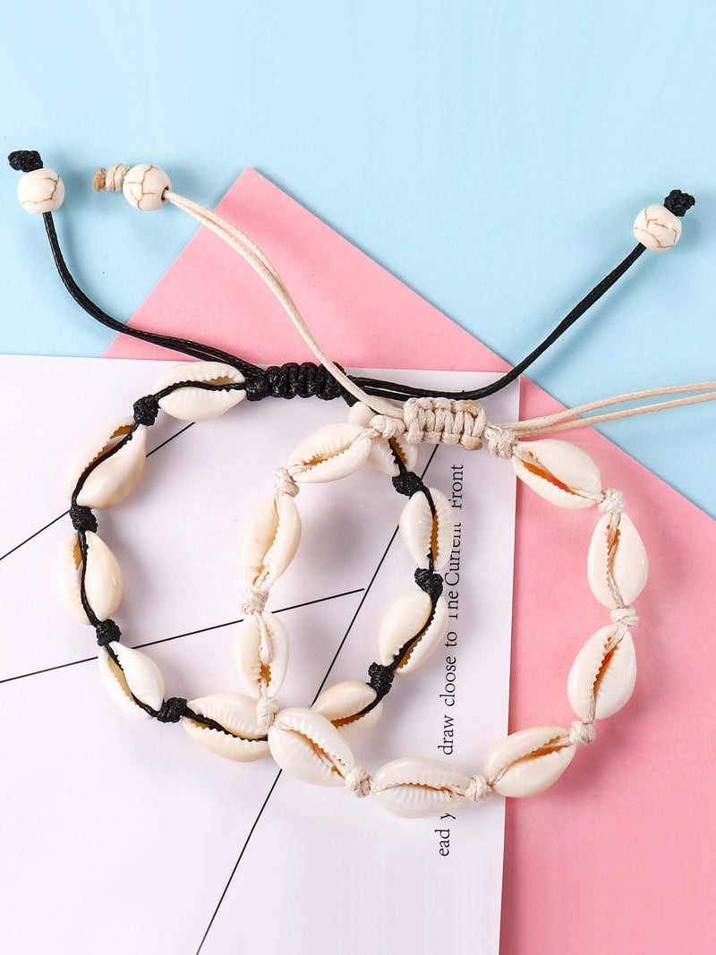 meekoo 2 Pieces Natural Cowrie Shell Anklet Seashell Crochet Ankle Bracelet Handmade Boho Shell Bead Anklet Adjustable Anklet Jewelry for Women Girls Hawaii Beach Parties - Image 4